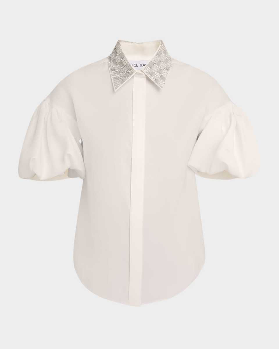 Embroidered Collar Puff-Sleeve Blouse